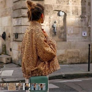 Lena Vie Boutique Luxury Bomber Jacket Gold Bronze